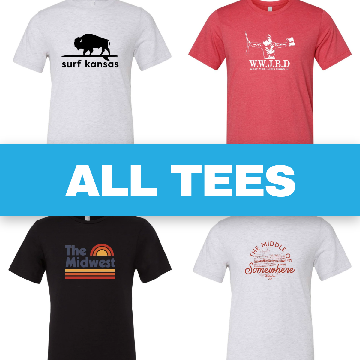All Tees collection: four ACME tees with a blue band reading ALL TEES