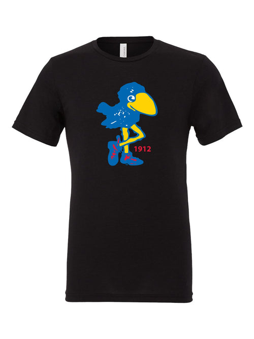1912 Jayhawk on a black t-shirt