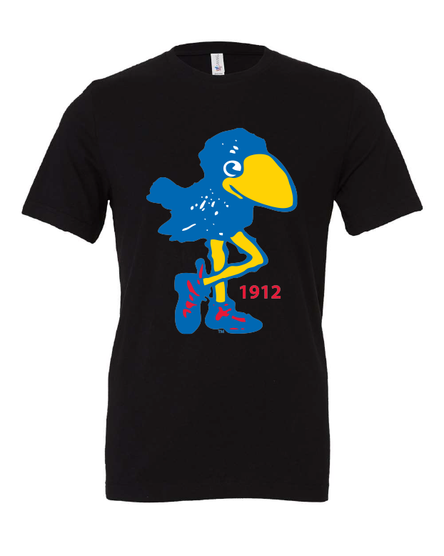 KU university of kansas vintage 1912 jayhawk mascot alumni college sports black tshirt t-shirt 