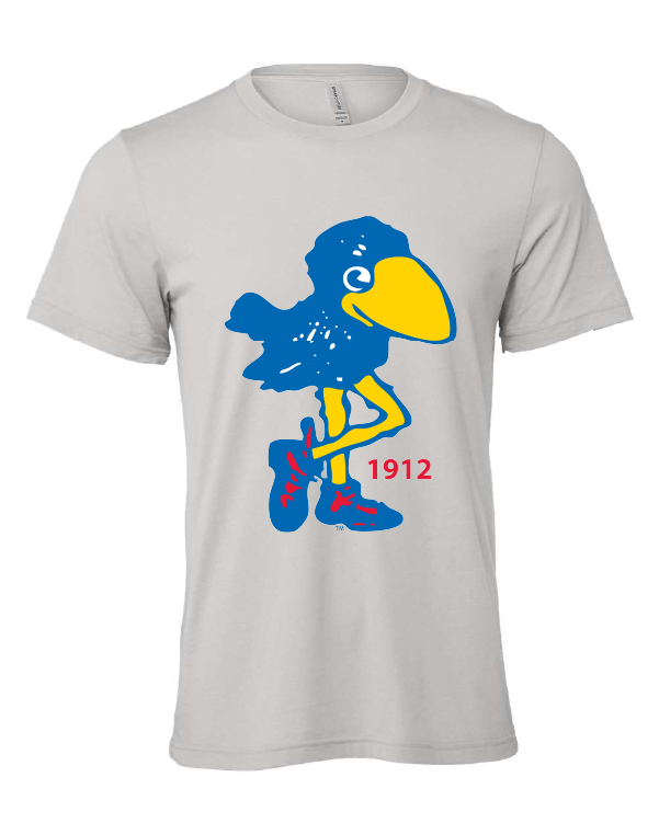 1912 Jayhawk design on a gray t-shirt