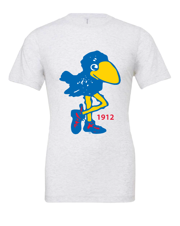 KU university of kansas vintage 1912 jayhawk mascot alumni college sports white tshirt t-shirt 