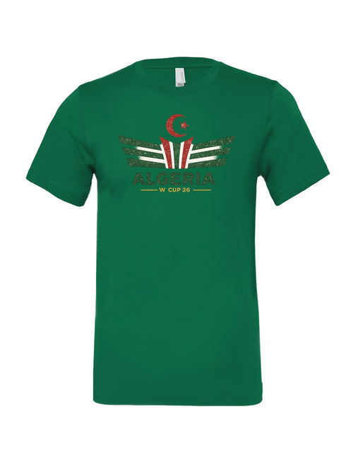 Algeria Wing WC26 design on a kelly green Bella+Canvas 3001 tee