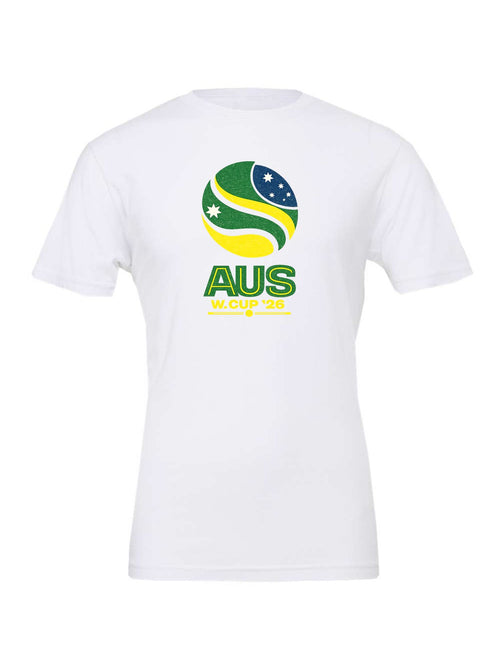 Australia WC26 design on a white Bella+Canvas 3001 tee