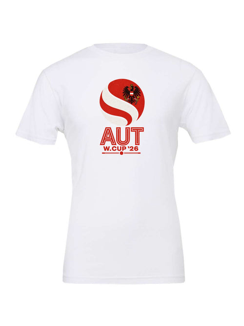 Austria WC26 design on a white Bella+Canvas 3001 tee