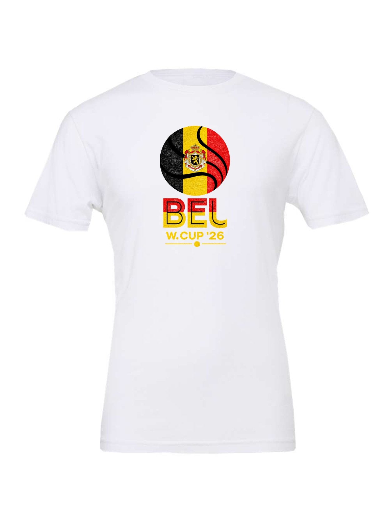 Belgium WC26 design on a white Bella+Canvas 3001 tee