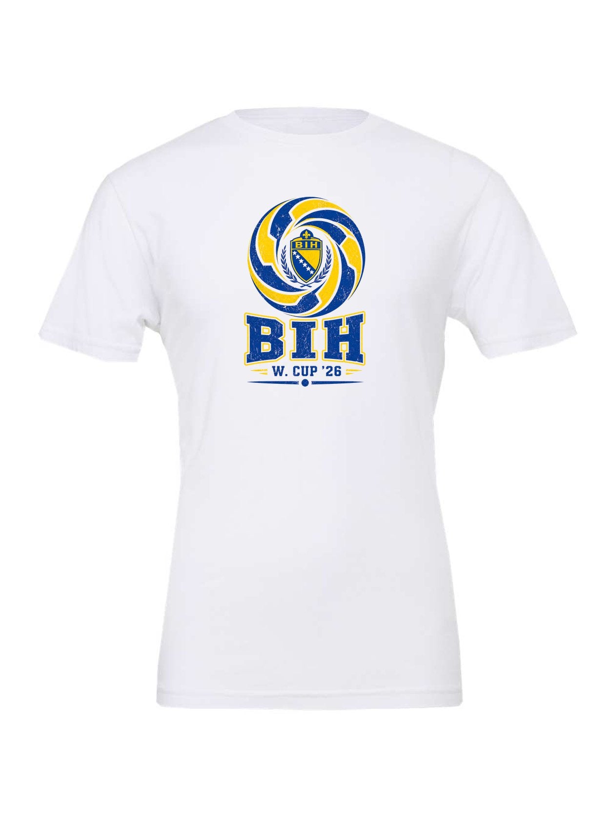 Bosnia and Herzegovina WC26 design on a white Bella+Canvas 3001 tee