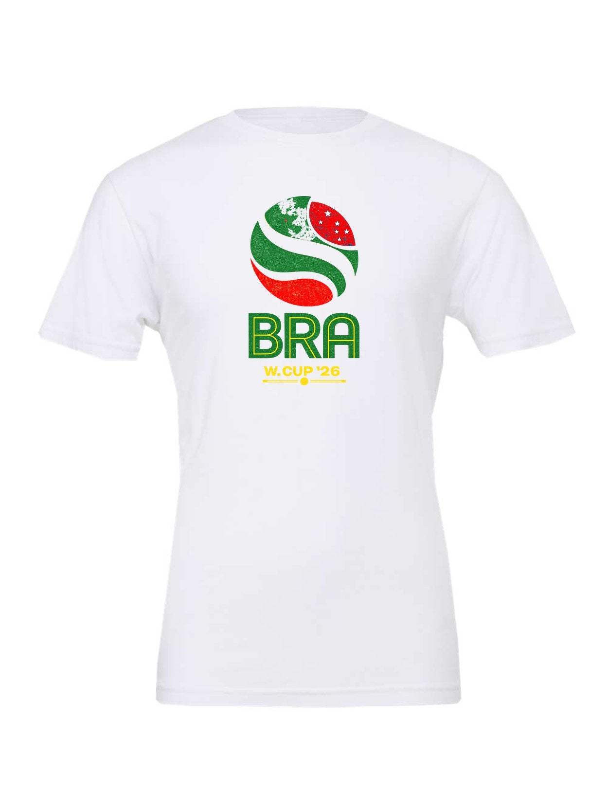 Brazil WC26 design on a white Bella+Canvas 3001 tee