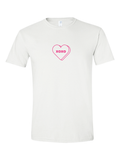 Candy Heart design on a white t-shirt