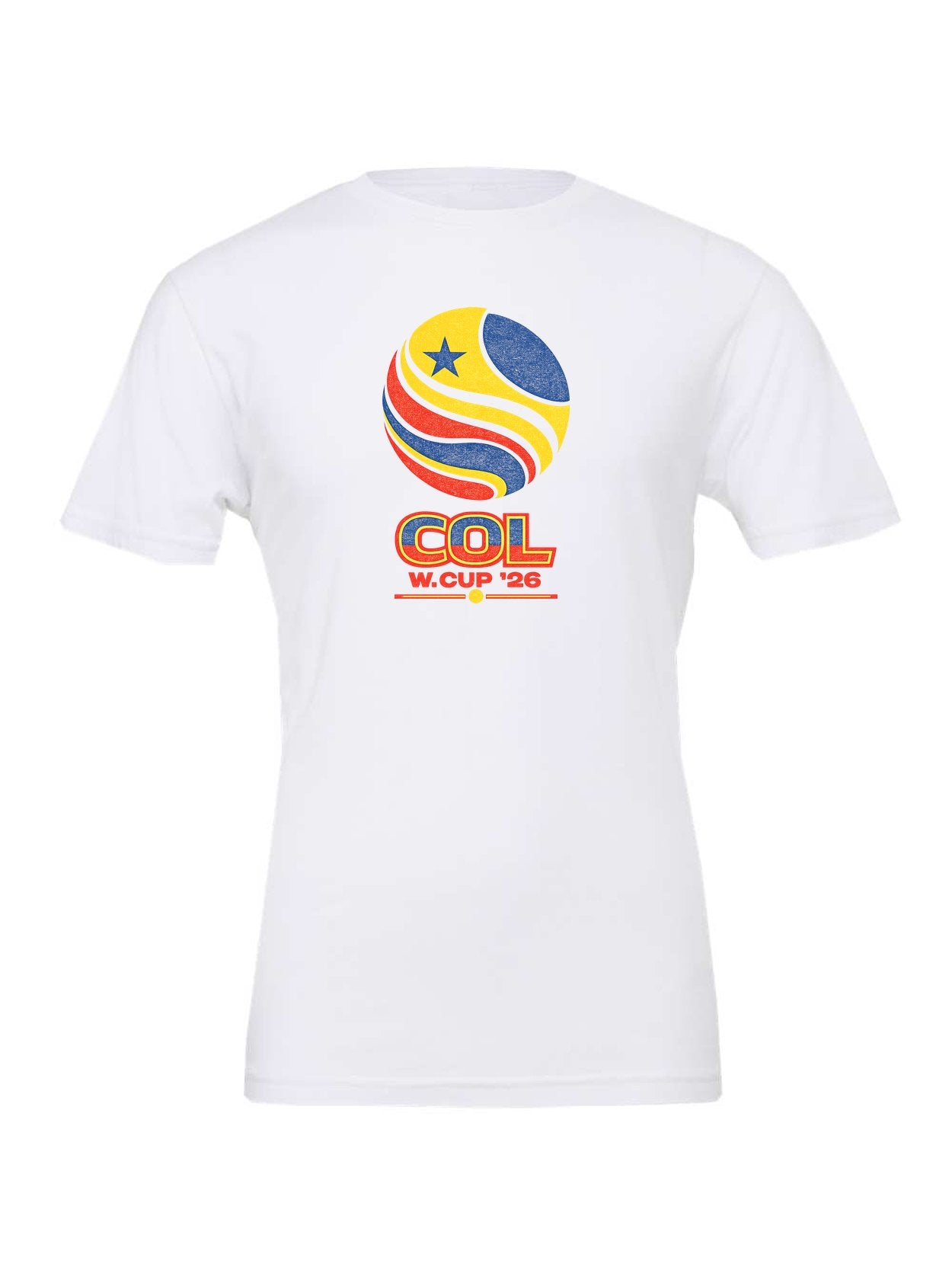 Colombia WC26 design on a white Bella+Canvas 3001 tee