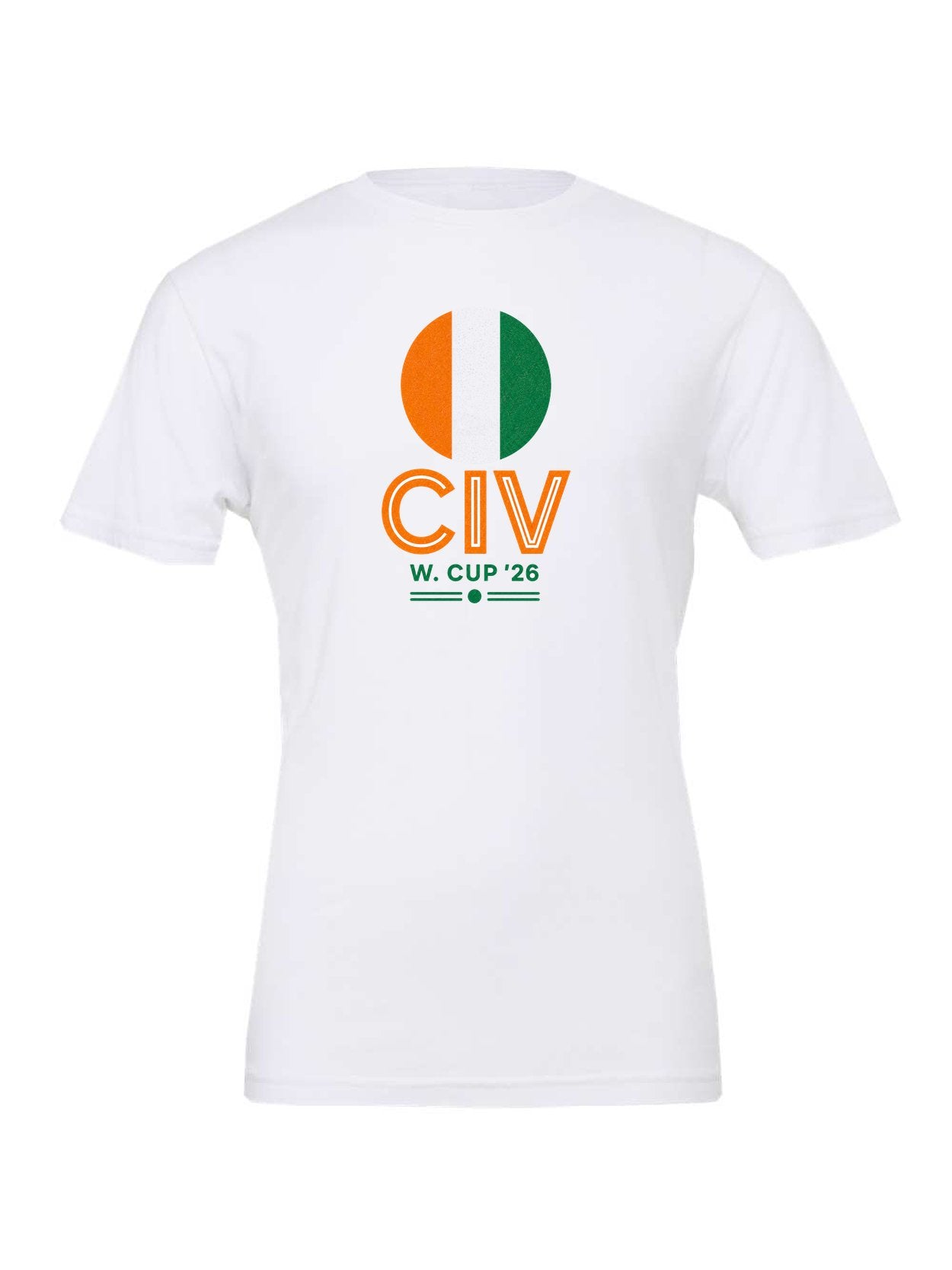 Cote d'Ivoire WC26 design on a white Bella+Canvas 3001 tee
