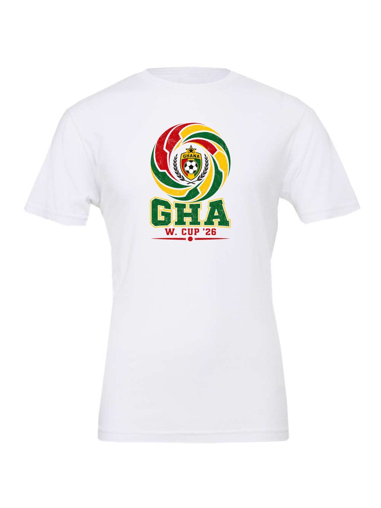 Ghana WC26 design on a white Bella+Canvas 3001 tee