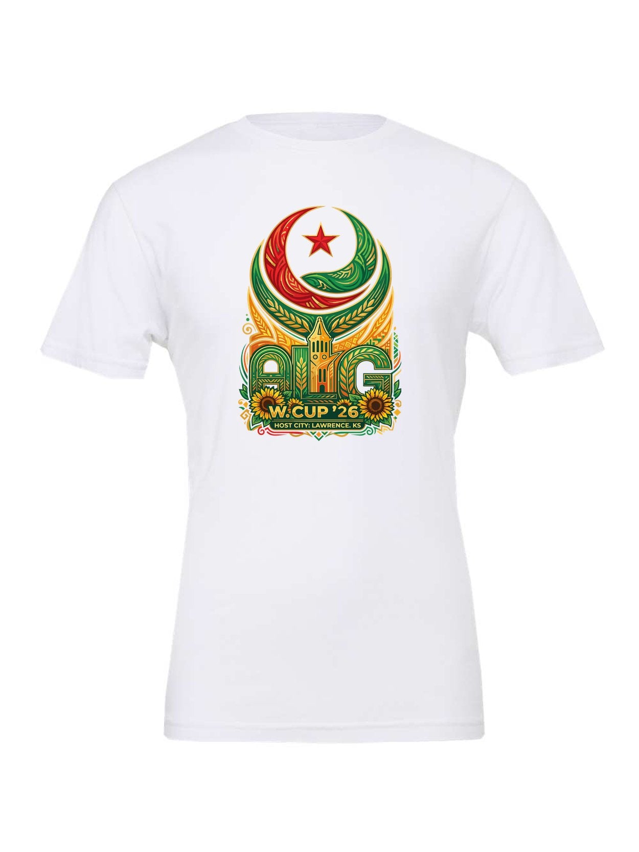 Host City Reimagined WC26 design on a white Bella+Canvas 3001 tee