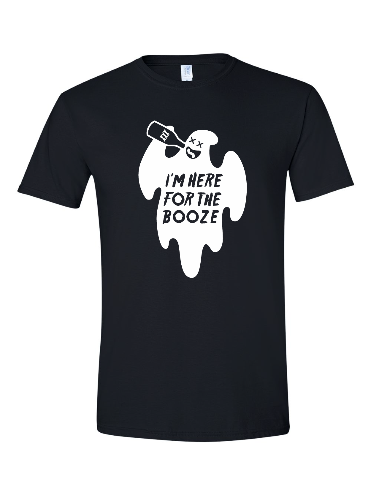 Here for the Booze design on a black t-shirt