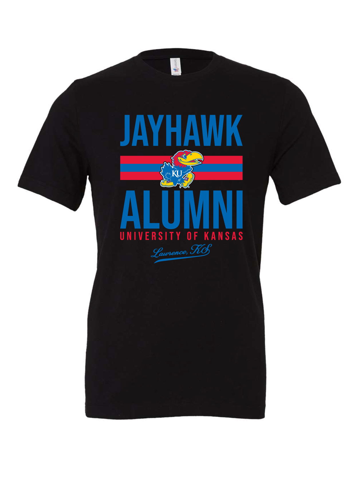 university of kansas KU alumni college jayhawk mascot black tshirt t-shirt 