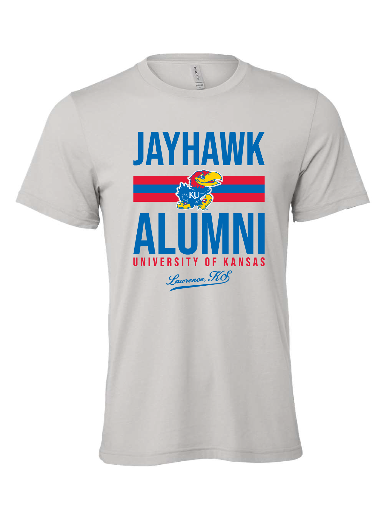 Jayhawk Alumni design on a gray t-shirt