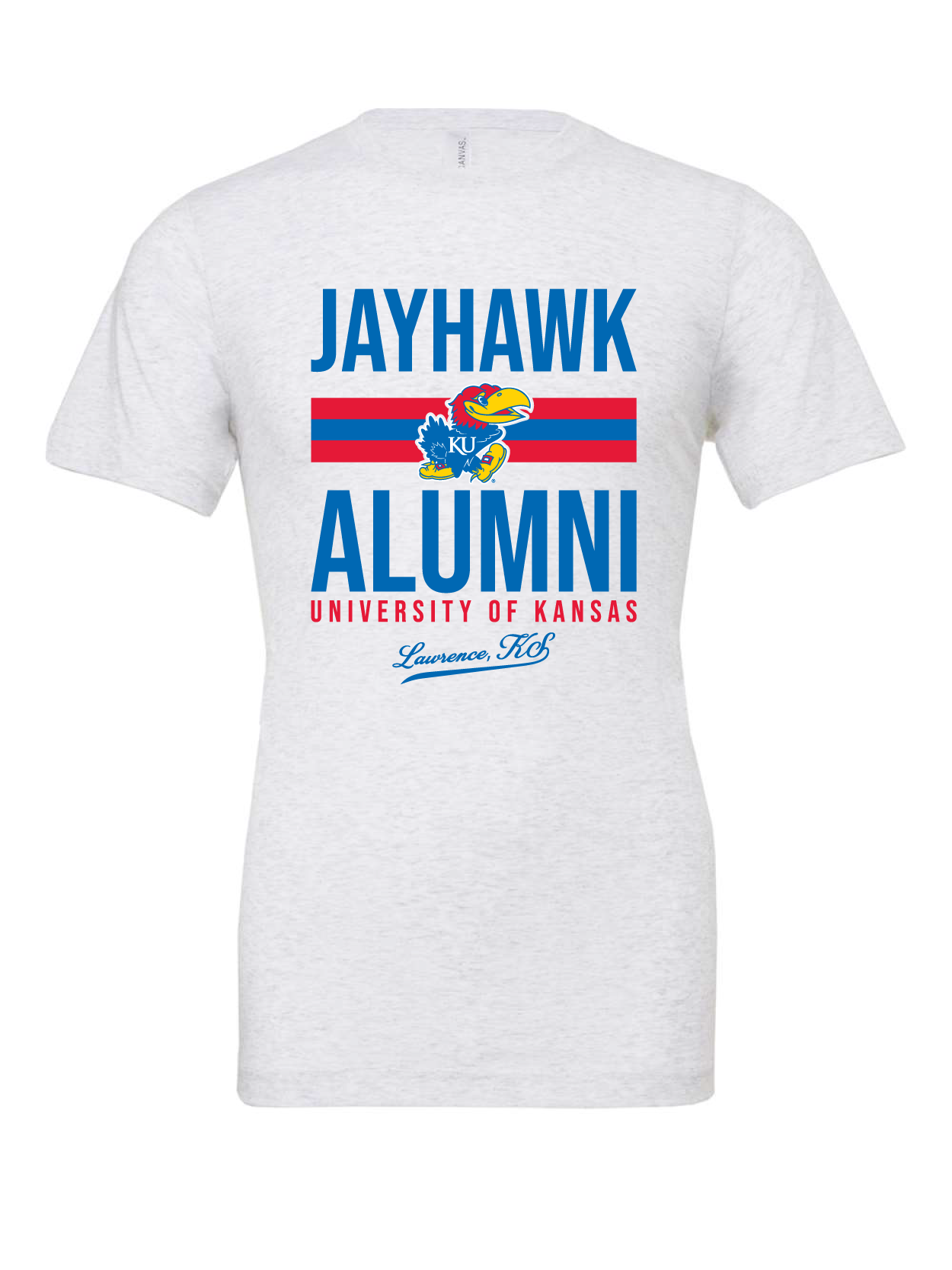 Jayhawk Alumni design on a white t-shirt