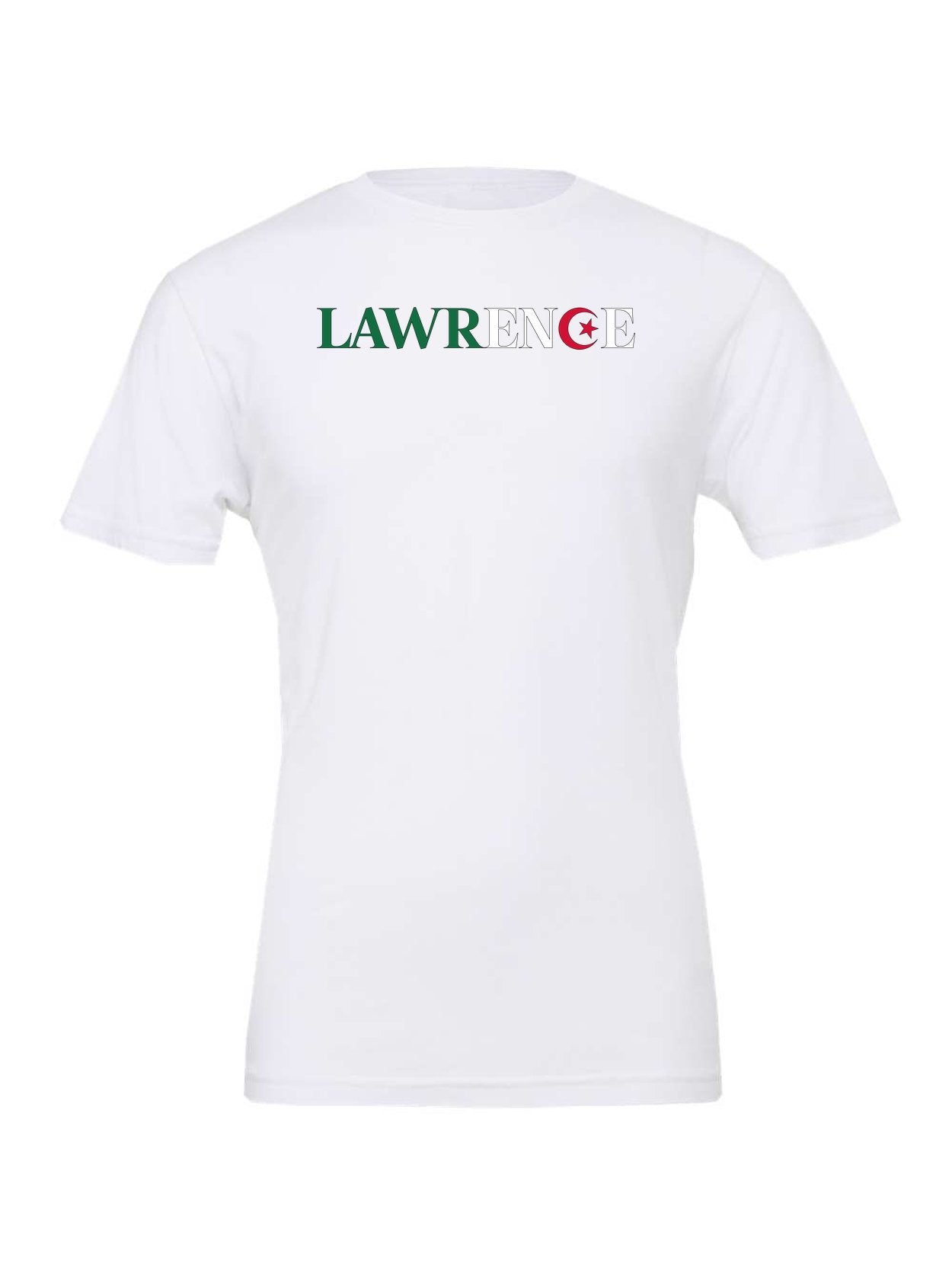 Lawrence Algeria WC26 design on a white Bella+Canvas 3001 tee