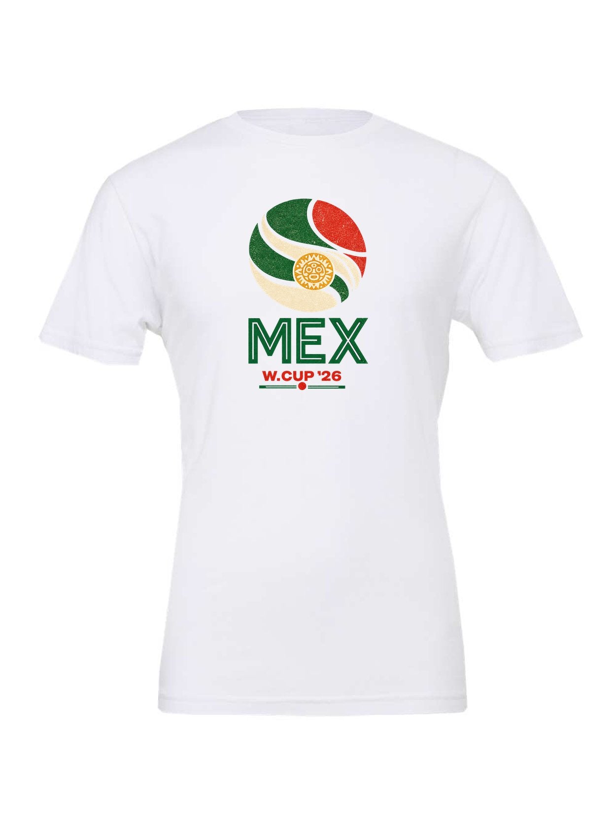 Mexico WC26 design on a white Bella+Canvas 3001 tee