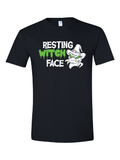 Resting Witch Face design on a black t-shirt