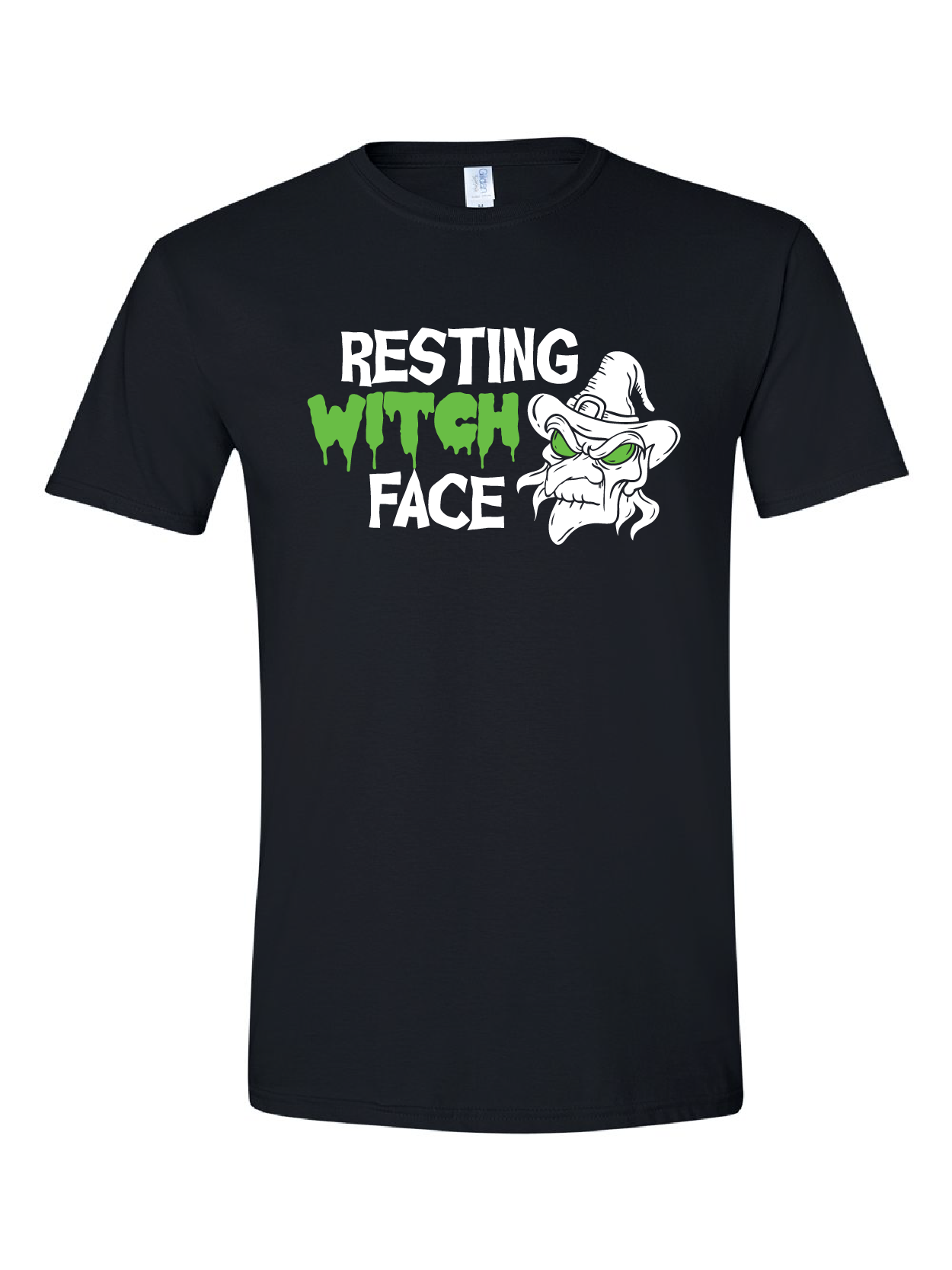 Resting Witch Face design on a black t-shirt