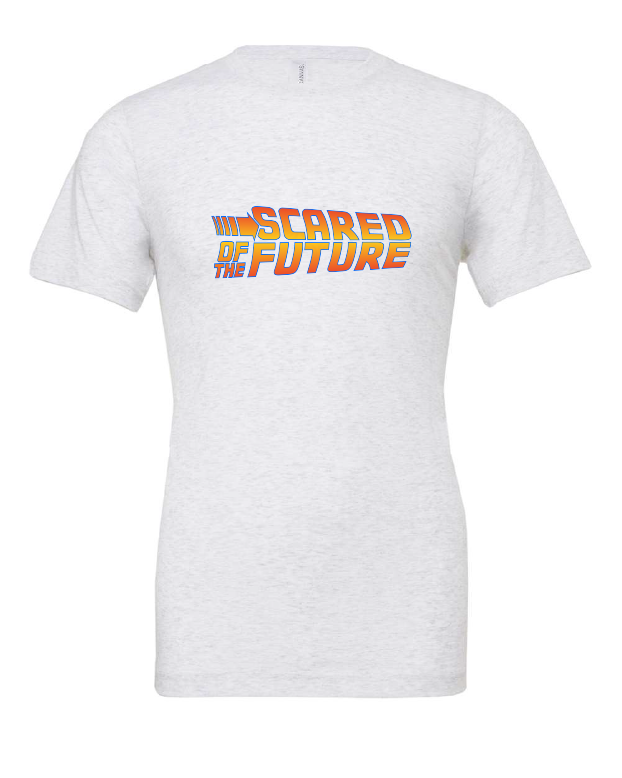 Scared of the Future design on a white t-shirt