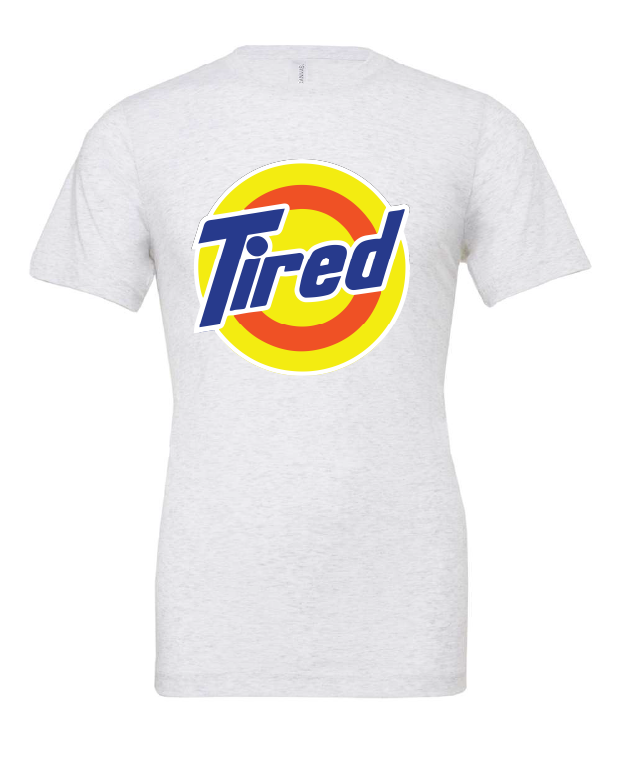 Tired design on a white t-shirt