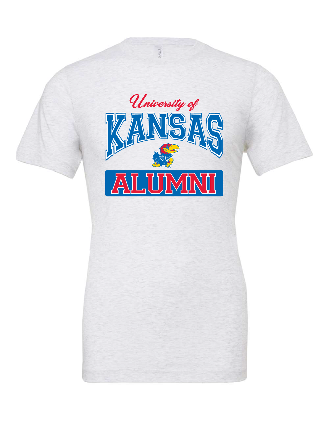 University of Kansas Alumni Arch design on a white t-shirt