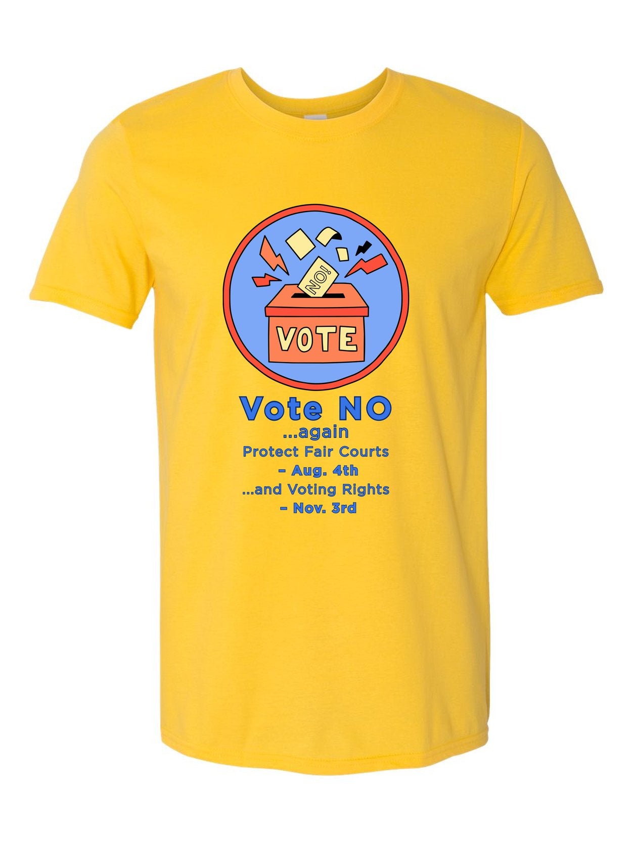 Vote NO Again design on a daisy Gildan Softstyle tee