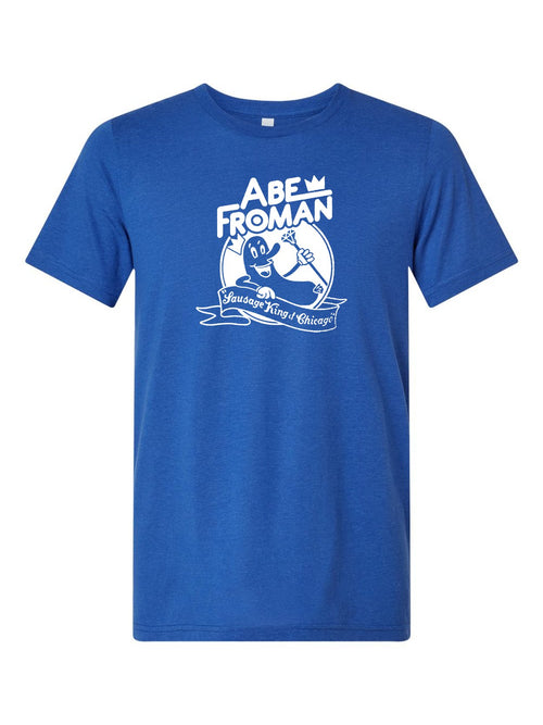 Abe Froman on a royal blue t-shirt
