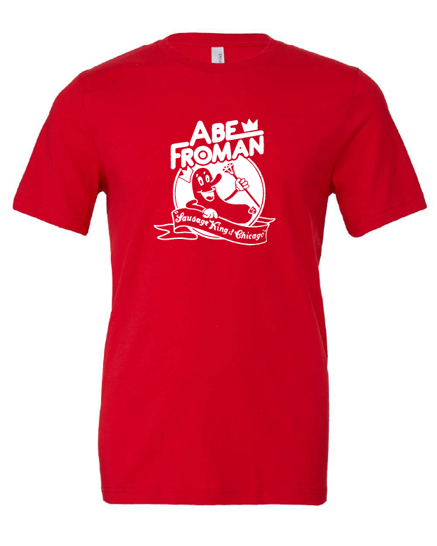 Abe Froman design on a red t-shirt