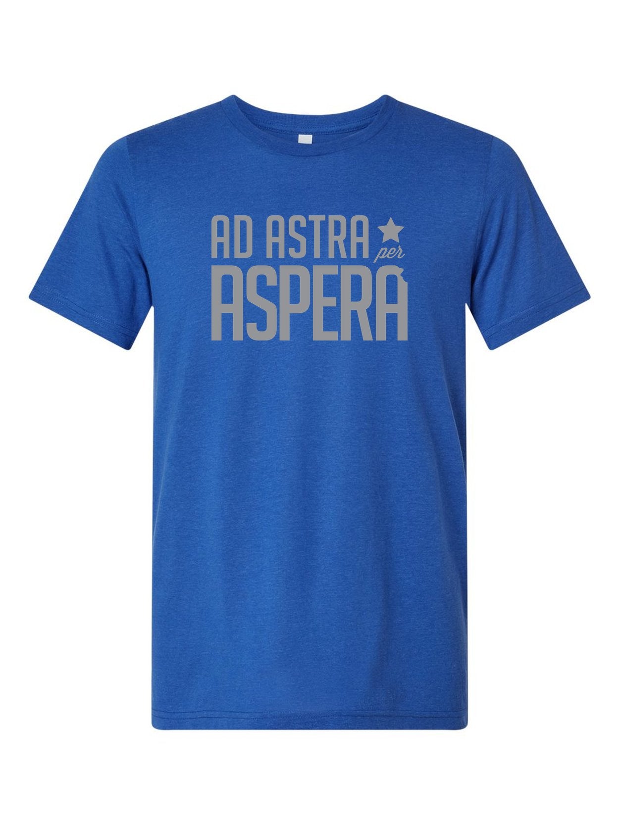 Ad Astra Per Aspera on a royal blue t-shirt
