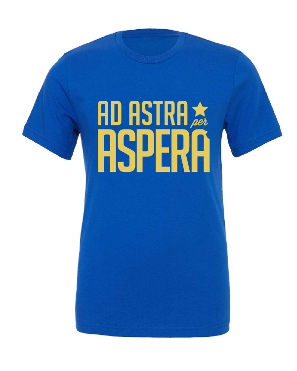 Ad Astra Per Aspera design on a blue t-shirt