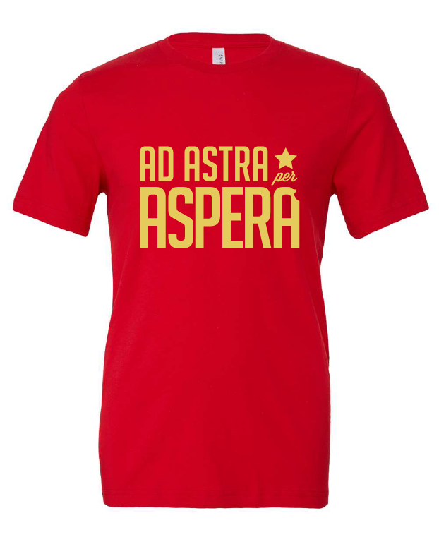 Ad Astra Per Aspera design on a red t-shirt