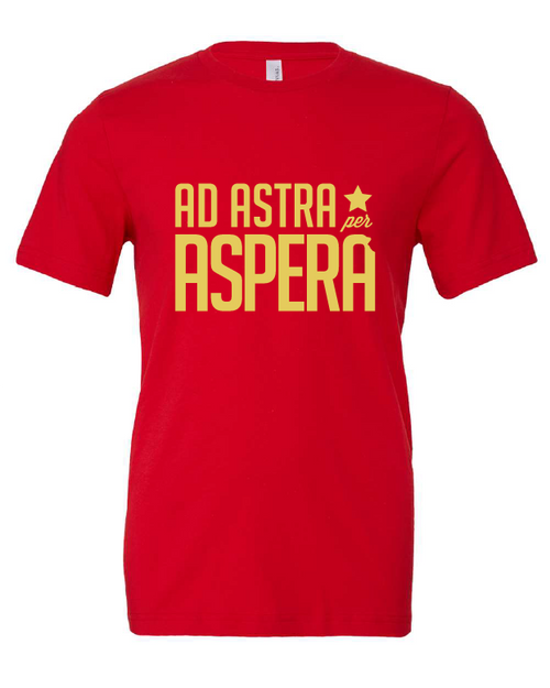 Ad Astra Per Aspera design on a red t-shirt