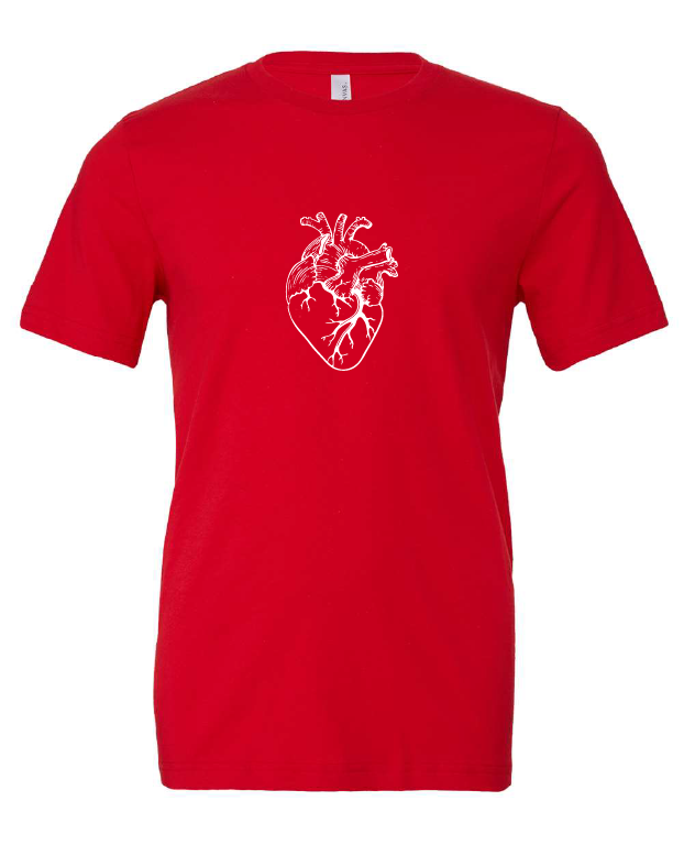 Anatomical Heart design on a red t-shirt