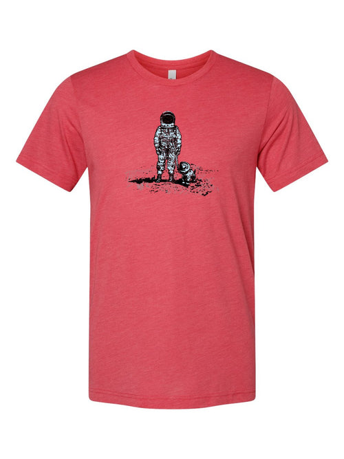 Astronaut Dog on a true red t-shirt