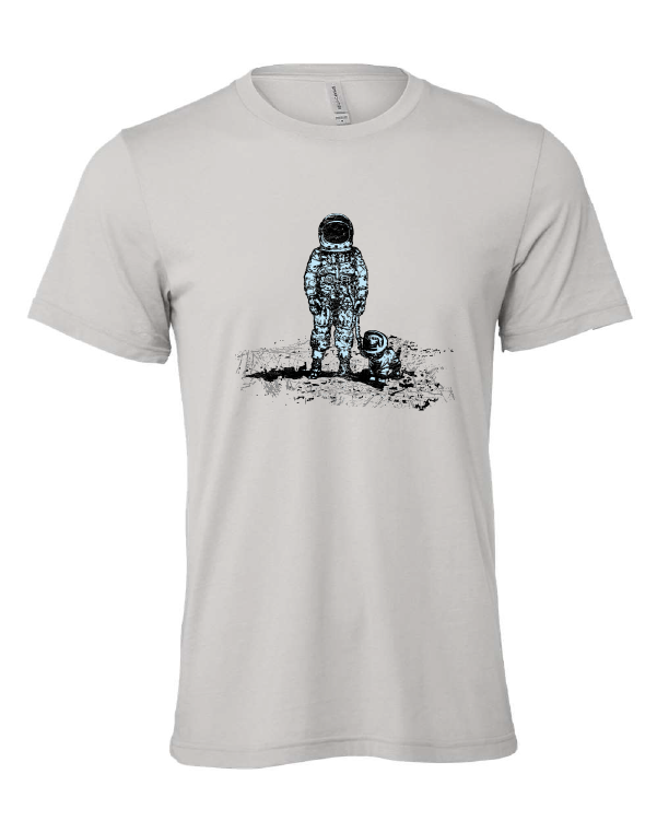 Astronaut Dog design on a gray t-shirt