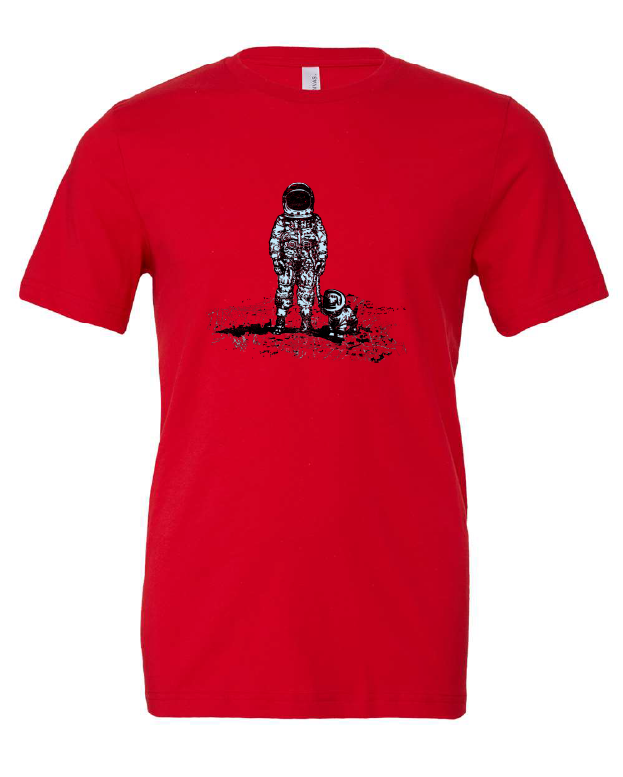 Astronaut Dog design on a red t-shirt