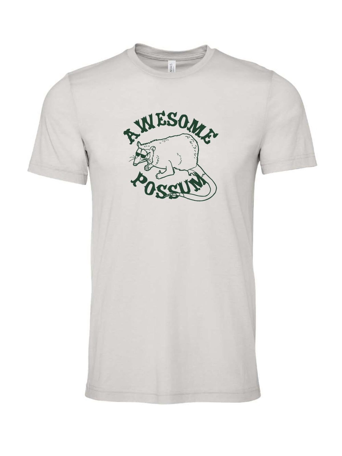 Awesome Possum on a cement gray t-shirt