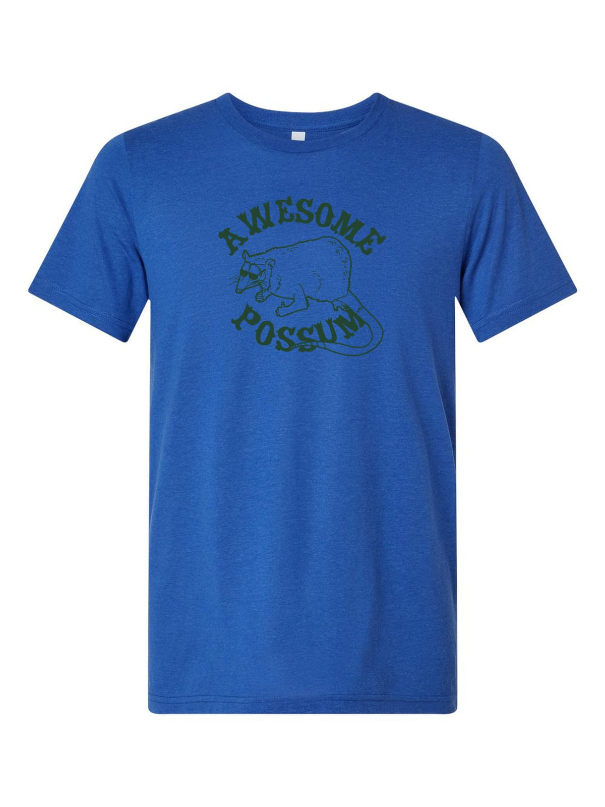 Awesome Possum on a royal blue t-shirt