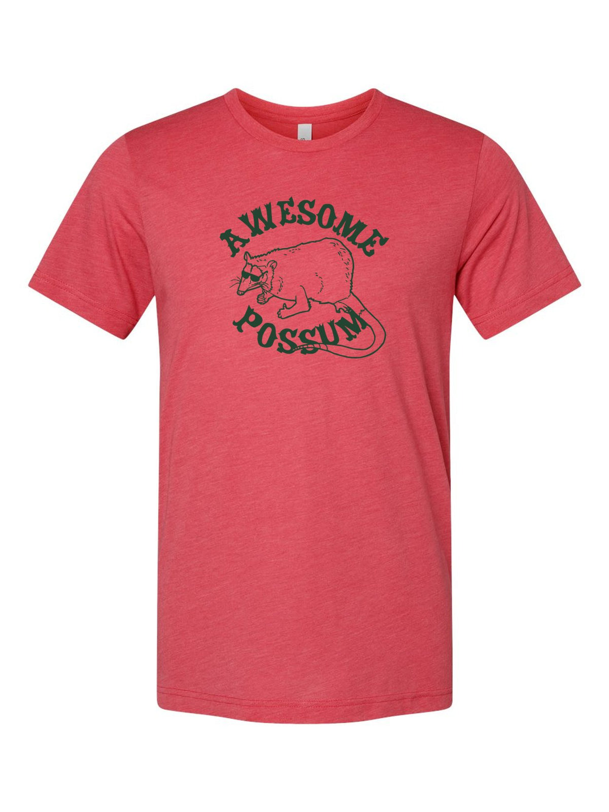 Awesome Possum on a true red t-shirt
