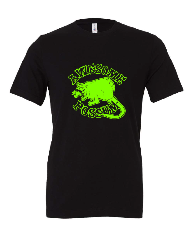 Awesome Possum design on a black t-shirt