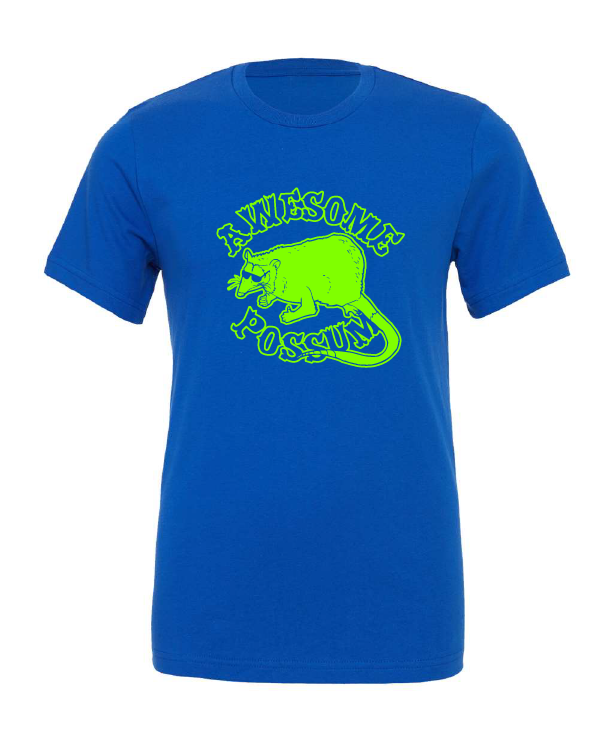 Awesome Possum design on a blue t-shirt