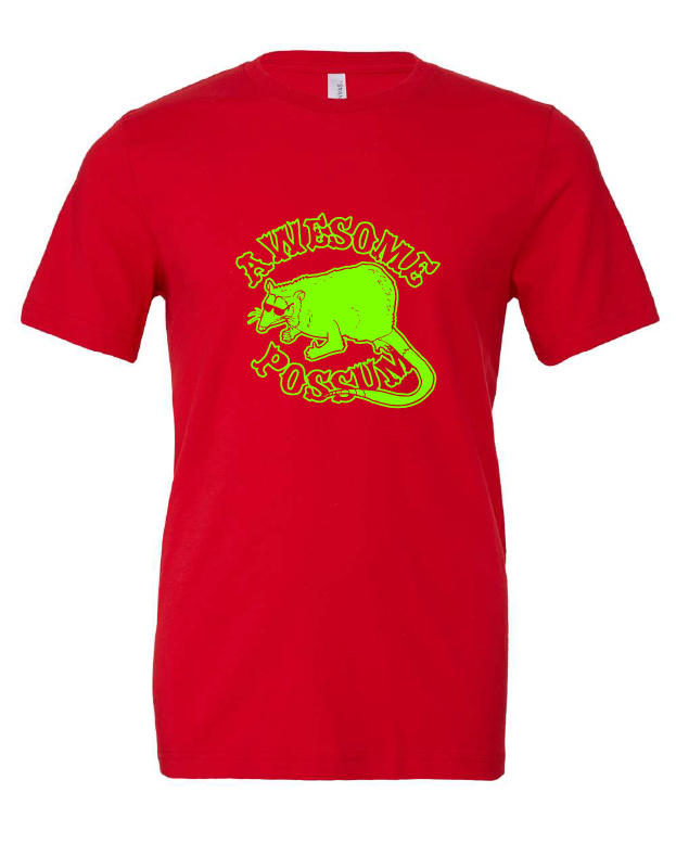 Awesome Possum design on a red t-shirt
