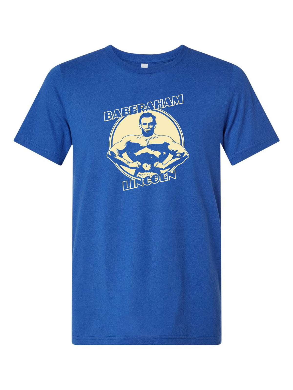 Baberaham Lincoln on a royal blue t-shirt