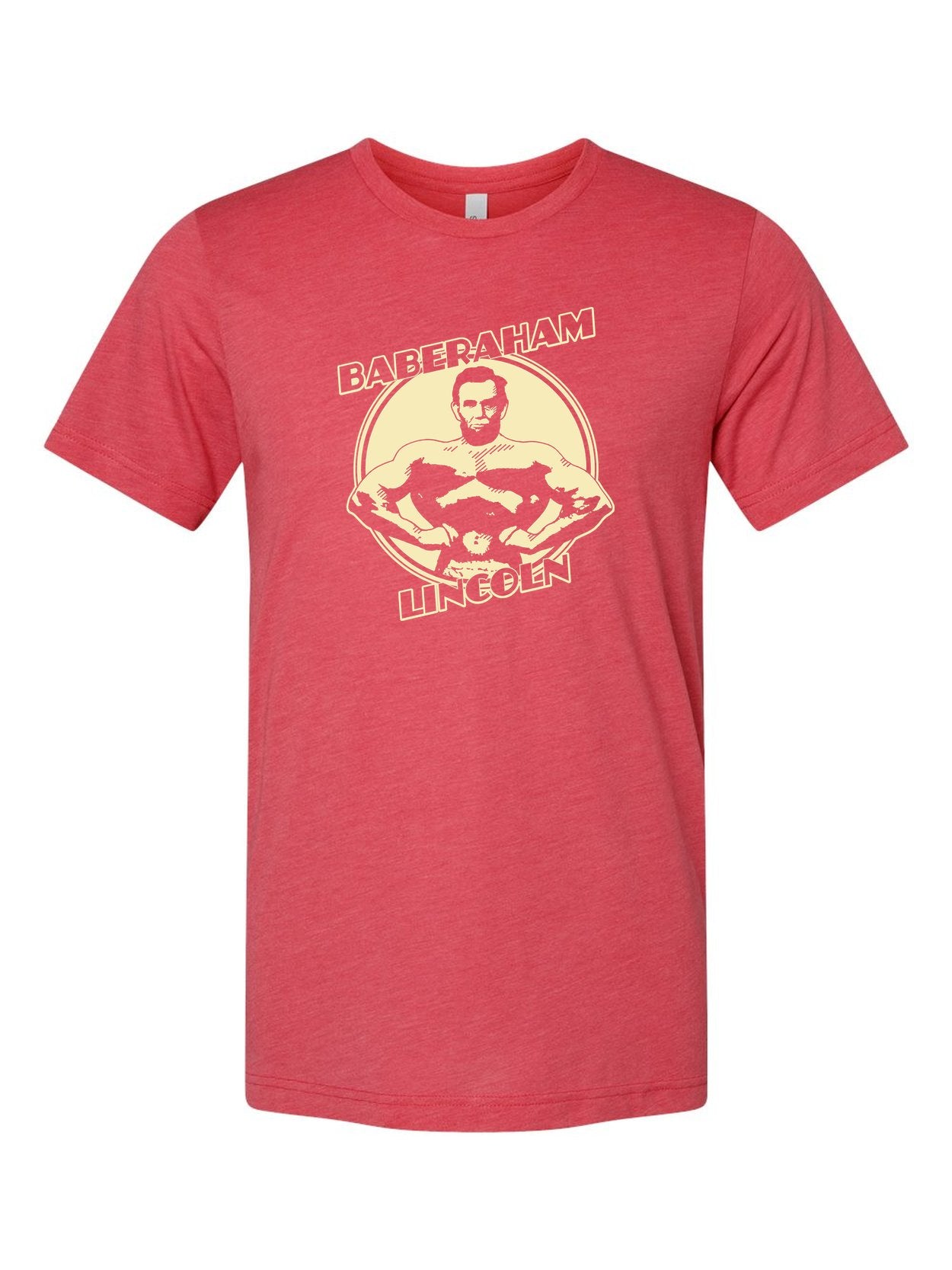 Baberaham Lincoln on a true red t-shirt