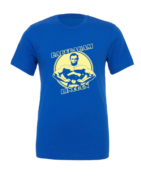 Baberaham Lincoln design on a blue t-shirt