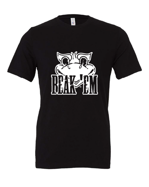 Beak 'Em design on a black t-shirt