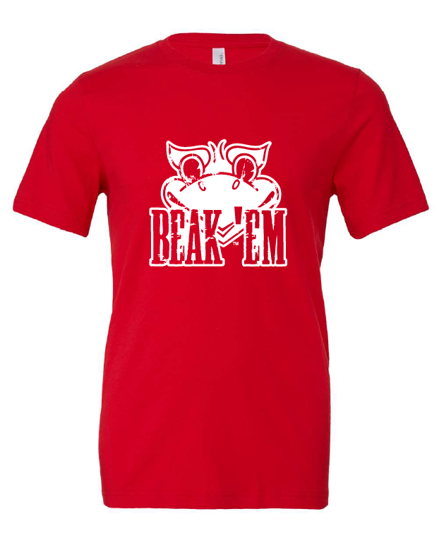 Beak 'Em design on a red t-shirt