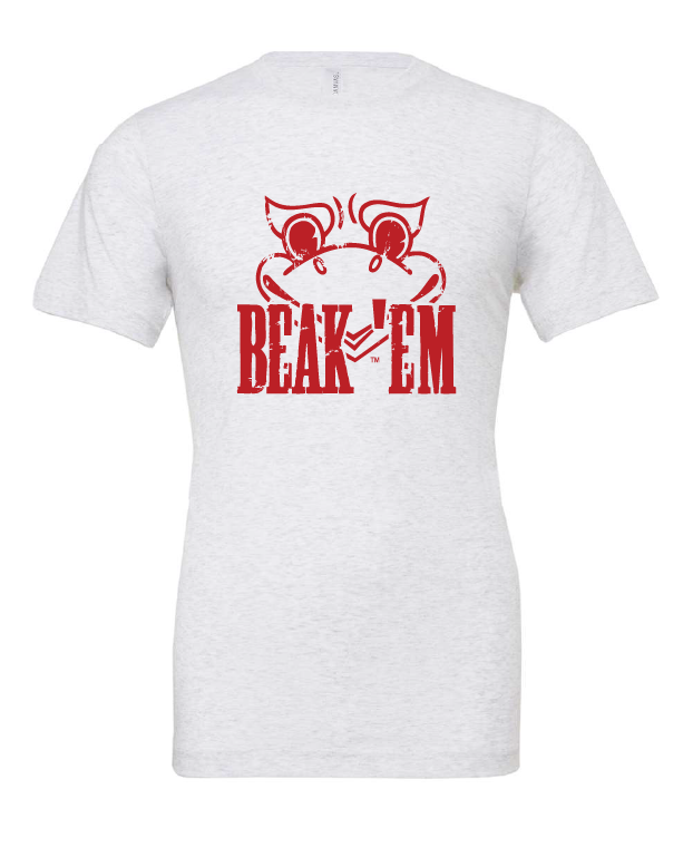Beak 'Em design on a white t-shirt
